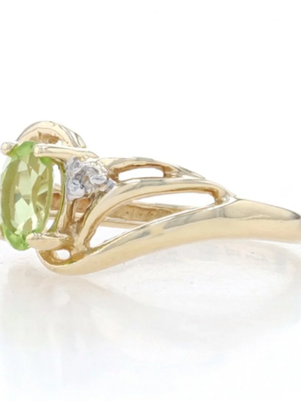 Yellow Gold Peridot & Diamond Bypass Ring - 10k Oval .50ct